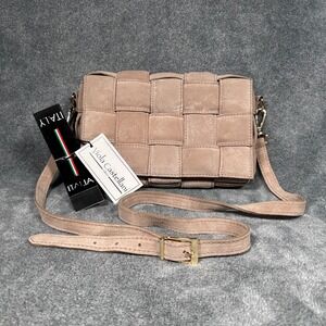 Viola Castellani Beige Woven Suede Leather Crossbody Bag Made in Italy NWT
